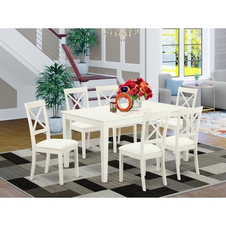 East West Furniture 7 Piece Capri Dining Room Set - Linen White CABO7-LWH-LC